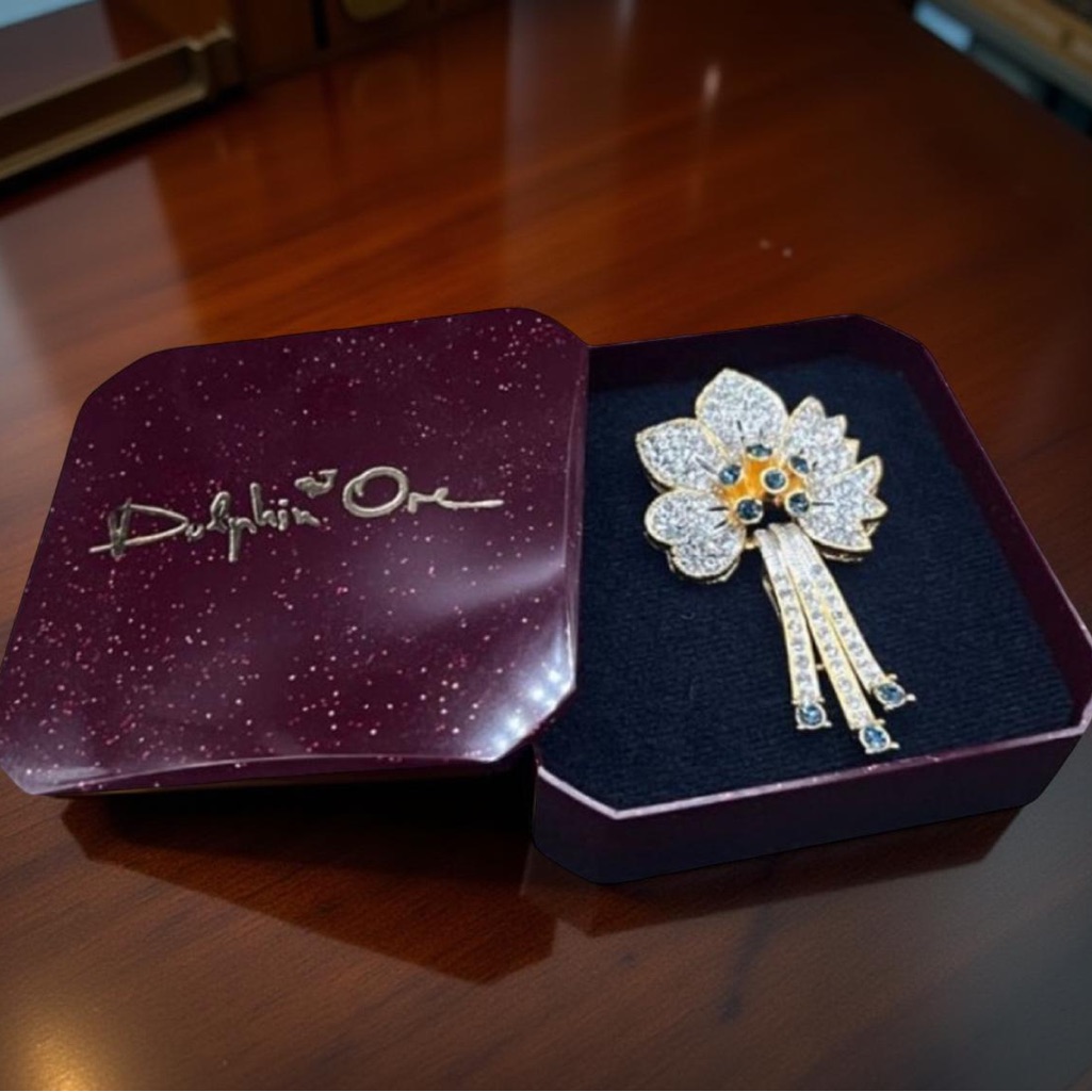 Vintage 18k Ep Swarovski  Cubic Zircona Orchid Brooch Pendant